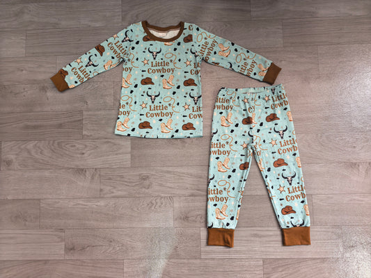 NO MOQ Preorder BLP1485 Little Cowboy Boots Hat Star Brown Green Long-Sleeved Pants Boys Pajamas Sets 202608