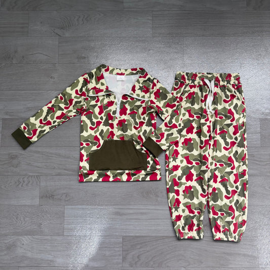 NO MOQ preorder BLP1193 Hunting Green Camouflage Zip Collar Long-Sleeved Pants Boys Sets 202607