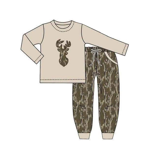 MOQ 5 PCS preorder BLP1491 Deer Hunting Camo Khaki Long Sleeve Pants Boys Sets 202606