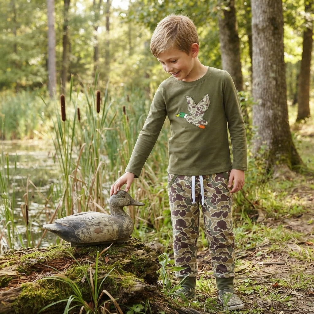 BLP1494 Embroidery Hunting Camo Dog Mallard Ducks Boys Jogger Set