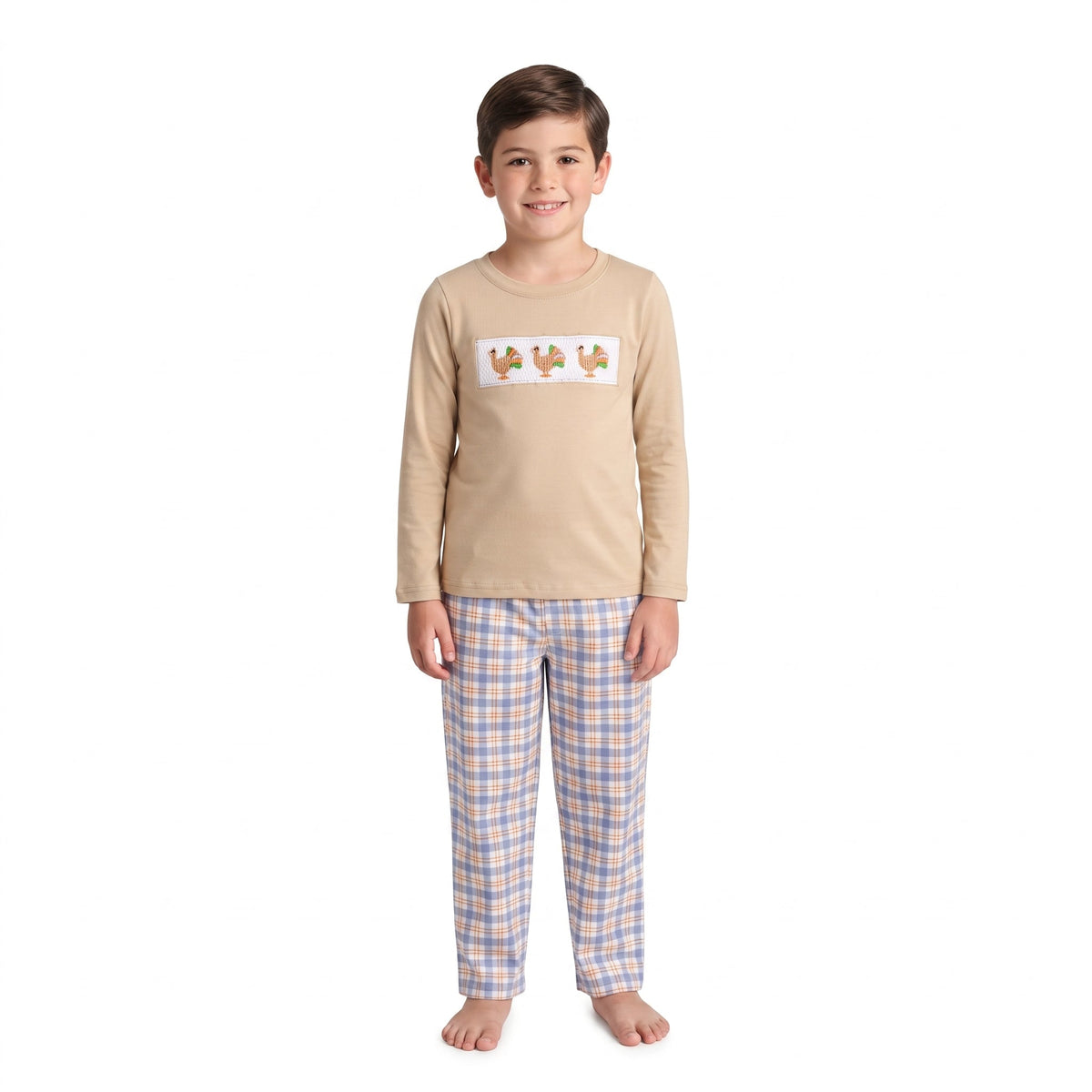 BLP1495 Embroidery Thanksgiving Day Turkey Plaid Boys Set
