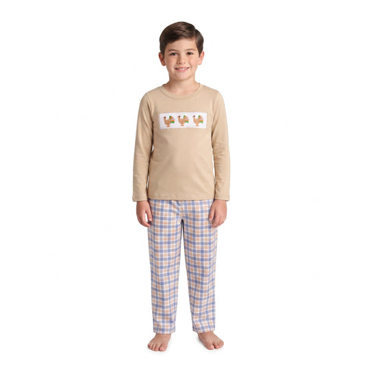 BLP1495 Embroidery Thanksgiving Day Turkey Plaid Boys Set