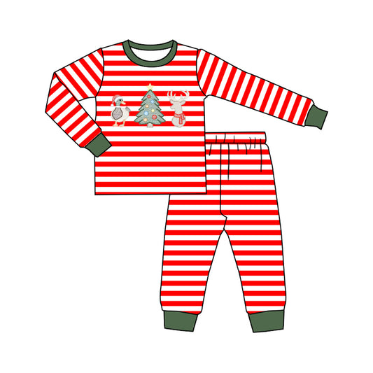 MOQ 5 PCS Preorder BLP1497 Christmas Santa Tree Deer Red Stripe Long-Sleeved Pants Boys Pajamas Sets 202607