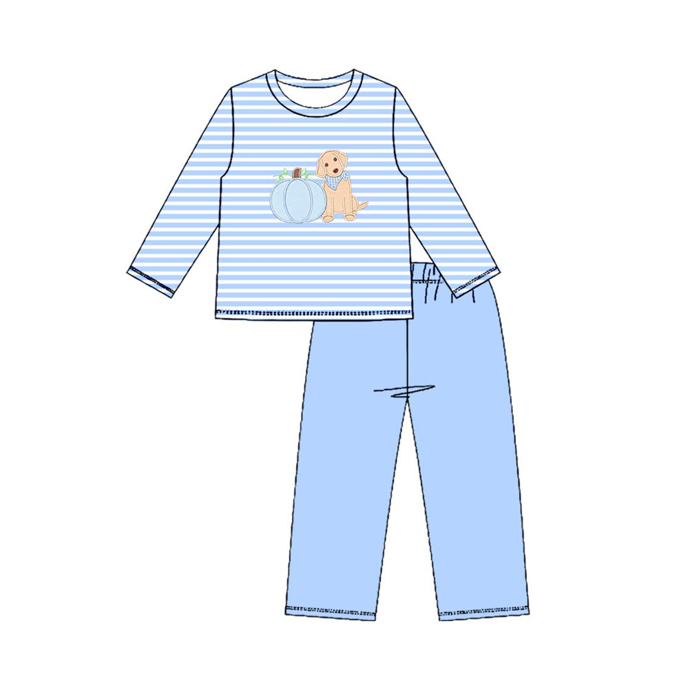 MOQ 5 PCS preorder BLP1500 Puppy Pumpkin Blue Stripe Long Sleeve Pants Boys Sets 202607