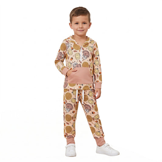 BLP1504 Thanksgiving Day Turkey Pumpkin Boys Hoodie Set 202609 RTS