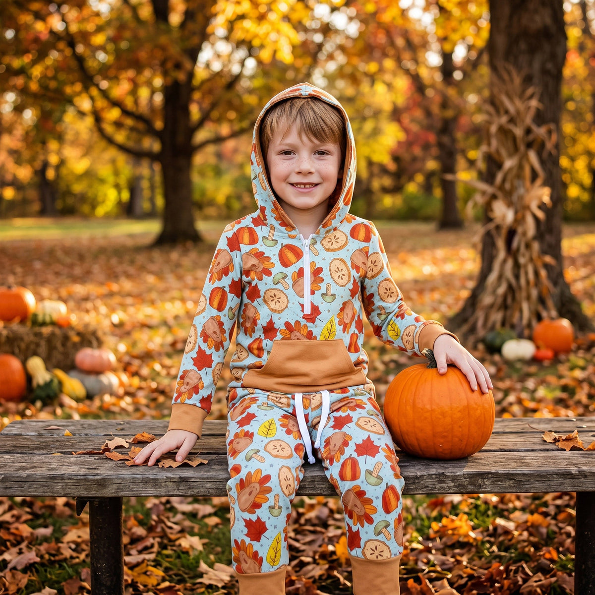 BLP1505 Thanksgiving Day Turkey Boys Hoodie Set