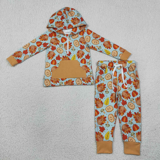 BLP1505 Thanksgiving Day Turkey Boys Hoodie Set