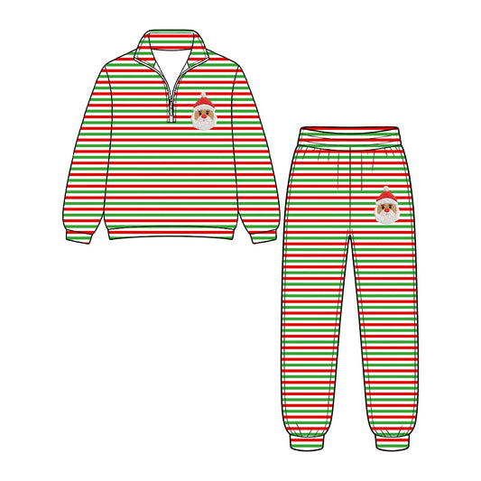 MOQ 5 PCS preorder BLP1506 Christmas Santa Claus Stripe Zip Collar Long Sleeve Pants Boys Sets 202607