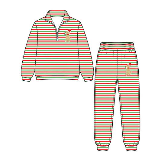 MOQ 5 PCS preorder BLP1507 Christmas Hat Puppy Stripe Zip Collar Long Sleeve Pants Boys Sets 202607