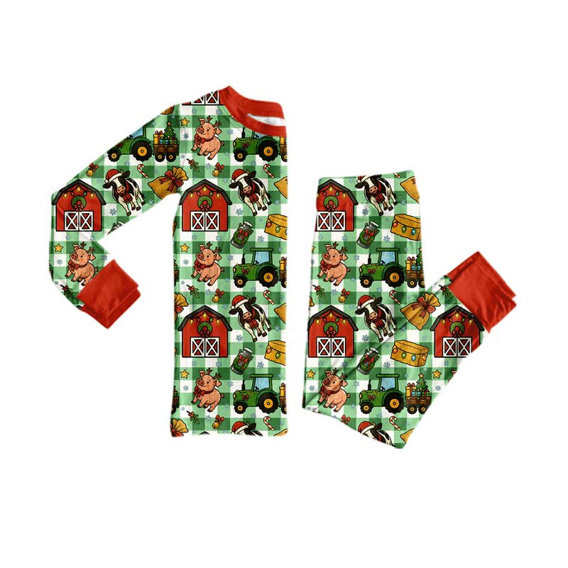 Preorder MOQ 5 pcs Each Style Christmas Farm Animals Plaid Kids Matching Clothes