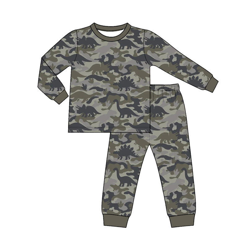 Preorder MOQ 5 pcs Each Style Dinosaur Camo Print Gray Kids Matching Clothes