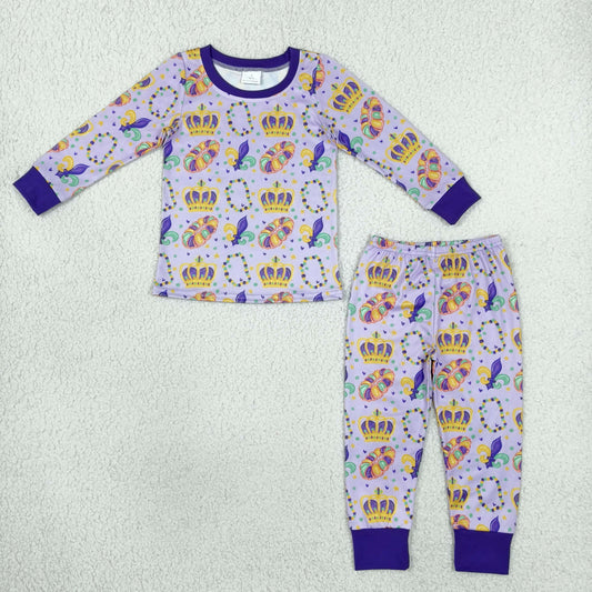 BLP1610 Mardi Gras Dount Purple Boys Pajamas Outfits