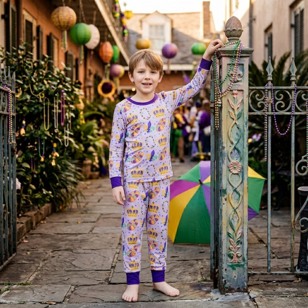 BLP1610 Mardi Gras Dount Purple Boys Pajamas Outfits