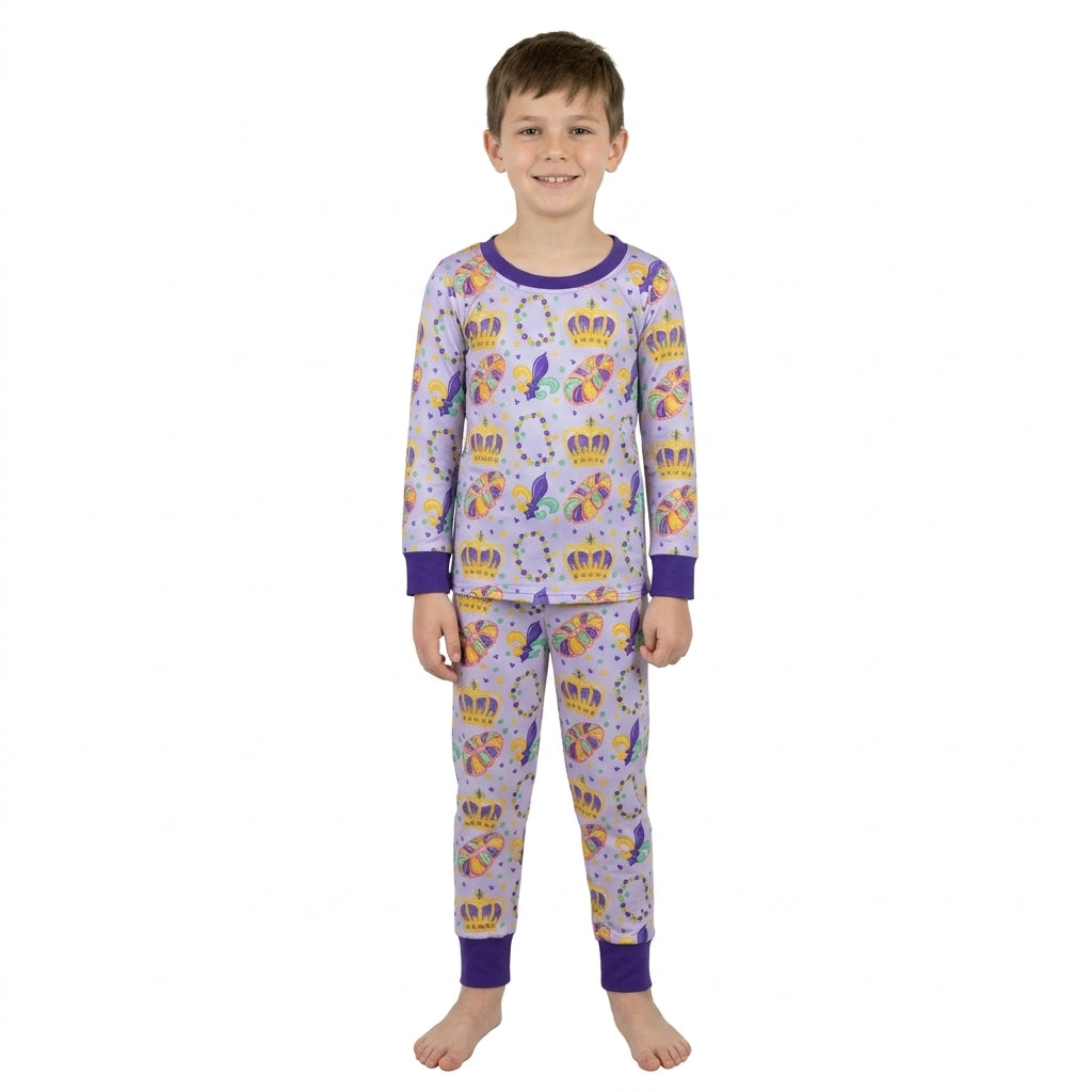 BLP1610 Mardi Gras Dount Purple Boys Pajamas Outfits