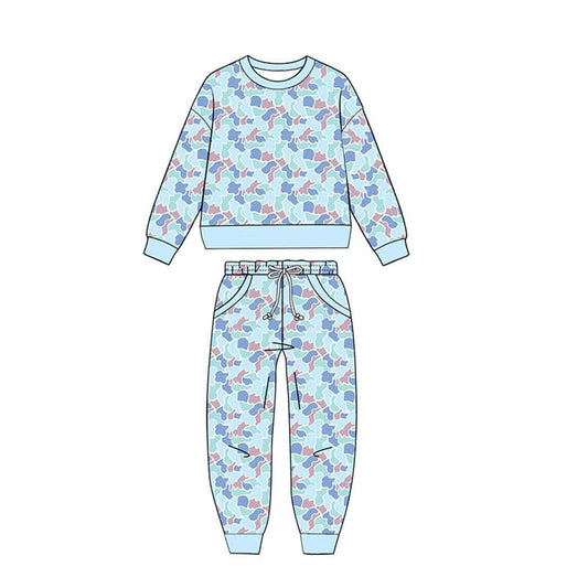 Preorder MOQ 5 pcs Each Style Blue Pink Camo Kids Matching Clothes 202609