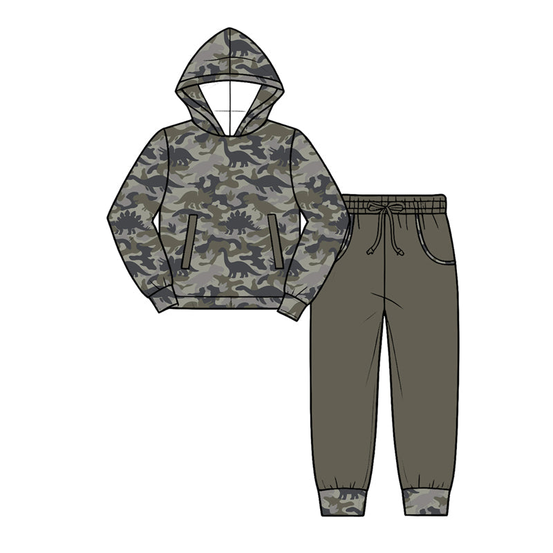 Preorder MOQ 5 pcs Each Style Dinosaur Camo Print Gray Kids Matching Clothes