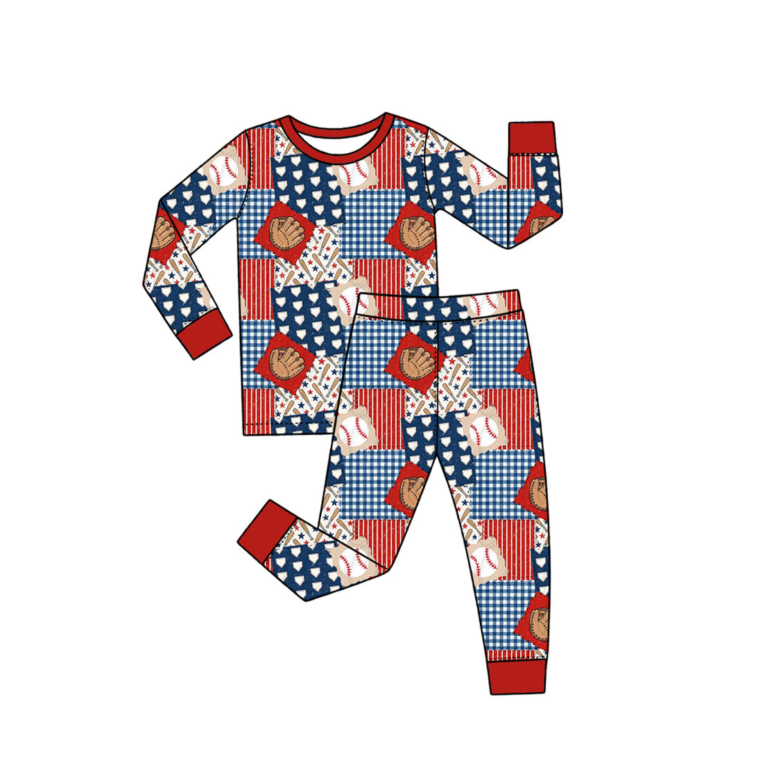 Preorder MOQ 5 pcs Each Style Baseball Gloves Star Plaid Pajamas Kids Matching Clothes