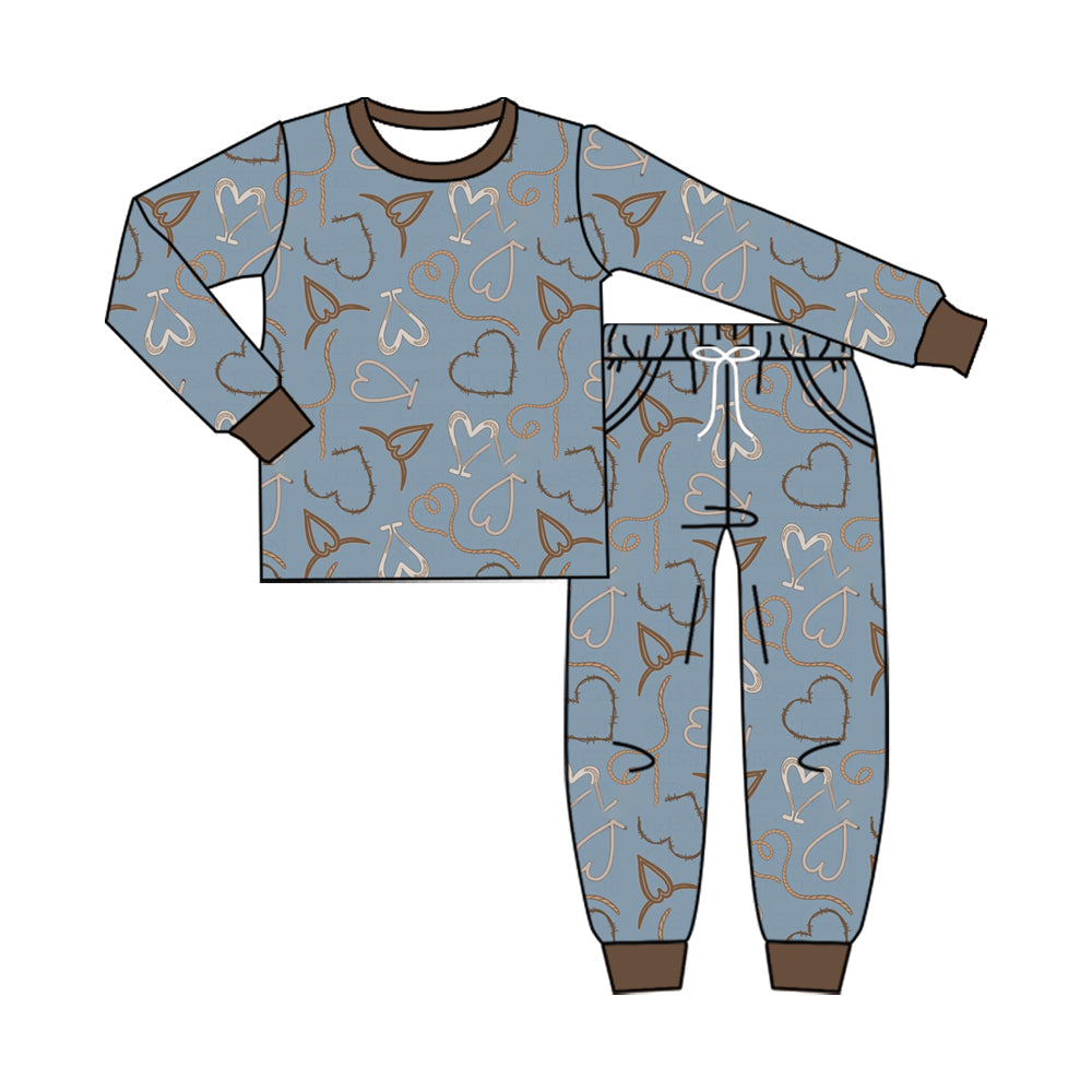 Preorder MOQ 5 pcs Each Style Valentine's Day Love Gray Blue Kids Matching Clothes