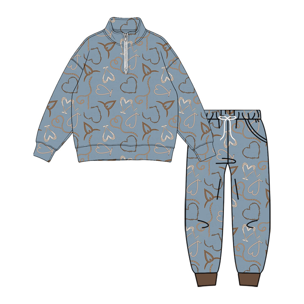 Preorder MOQ 5 pcs Each Style Valentine's Day Love Gray Blue Kids Matching Clothes