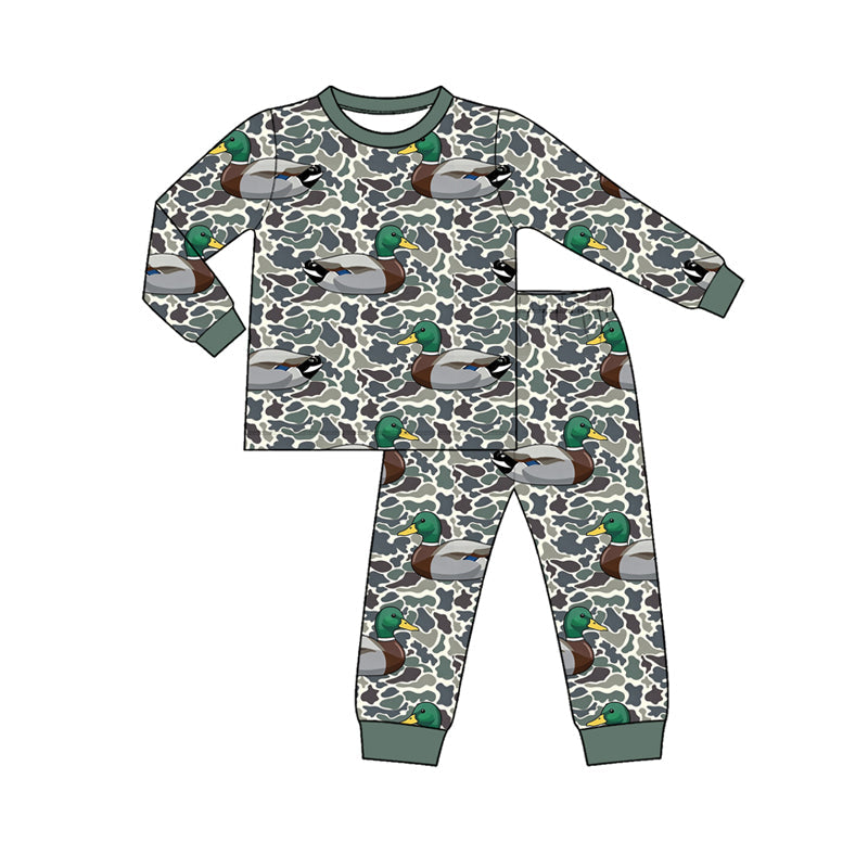Preorder MOQ 5 pcs Each Style Hunting Camo Mallard Ducks Dark Green Kids Matching Clothes
