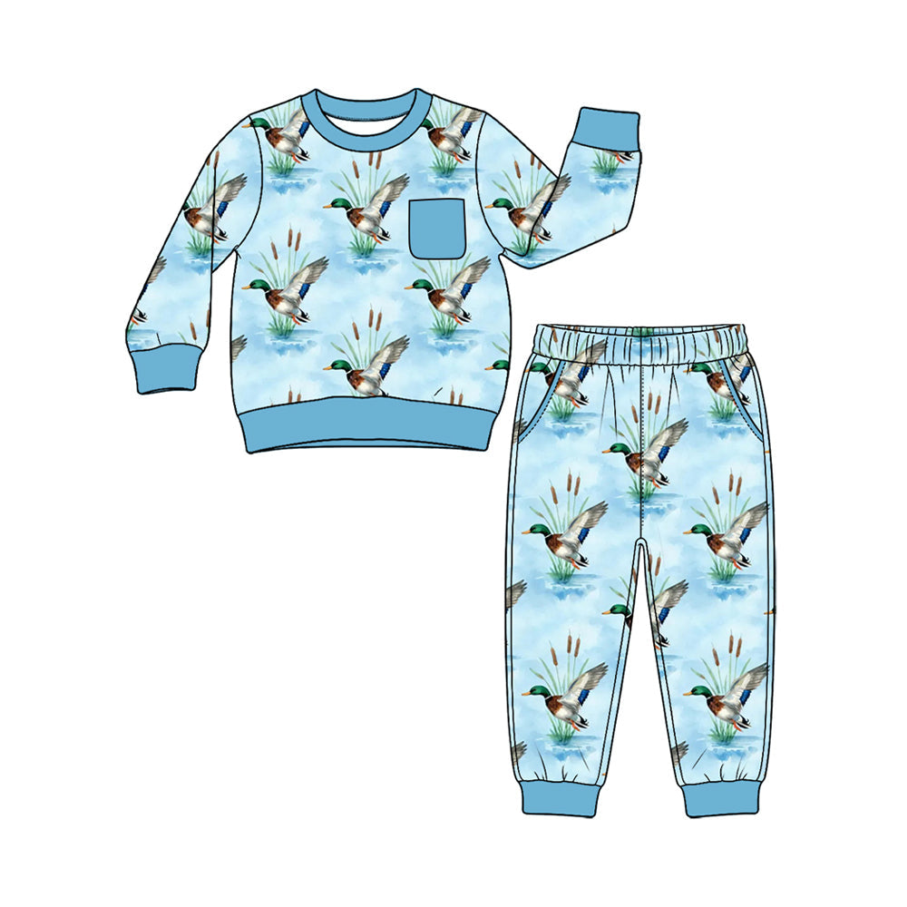 Preorder MOQ 5 pcs Each Style Mallard Ducks Blue Kids Matching Clothes