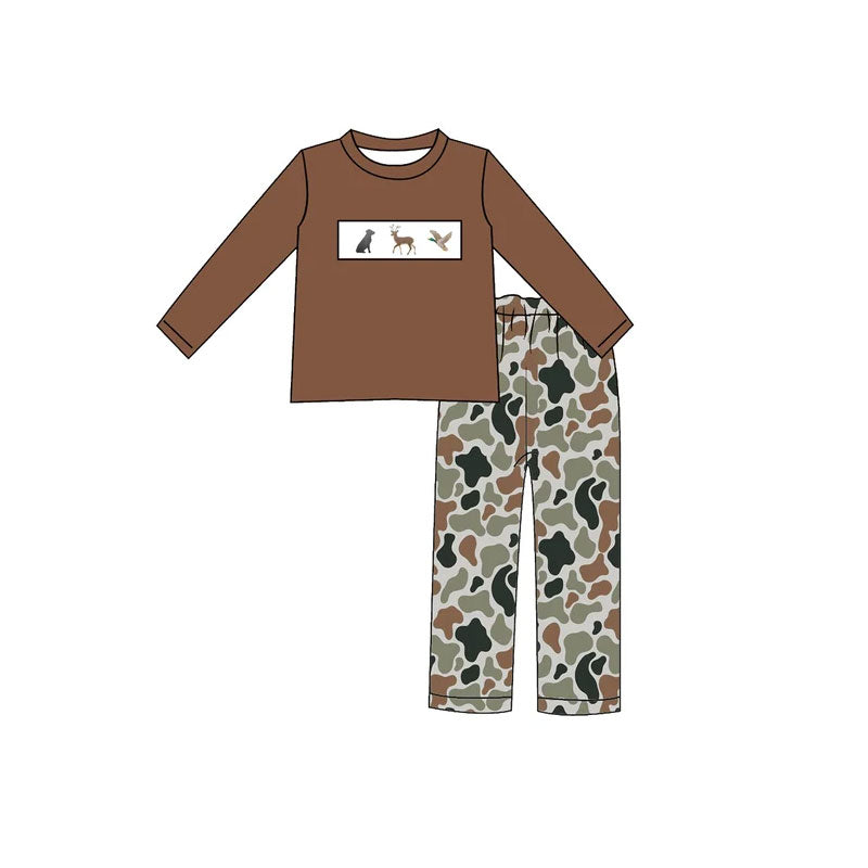 Preorder MOQ 5 pcs Each Style Hunting Camo Duck Puppy Deer Kids Matching Clothes