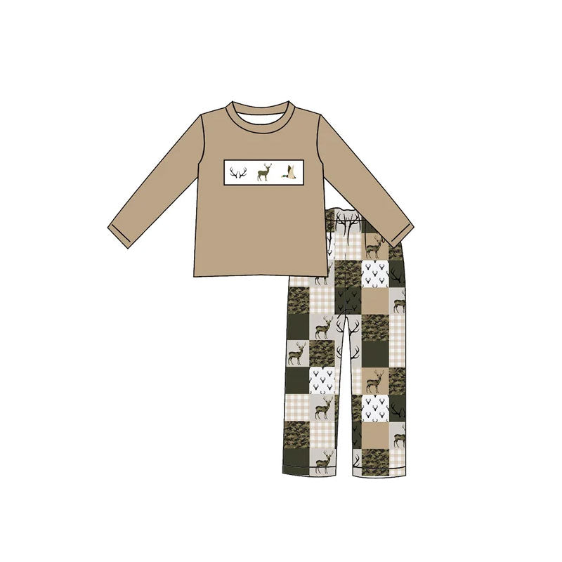Preorder MOQ 5 pcs Each Style Hunting Camo Deer Plaid Kids Matching Clothes