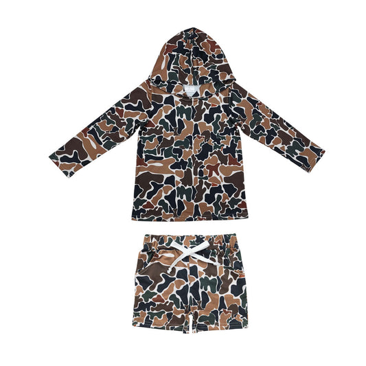 BLS0004 Brown Green Camouflage Hooded Long-Sleeved Shorts Boys Set 202509 RTS