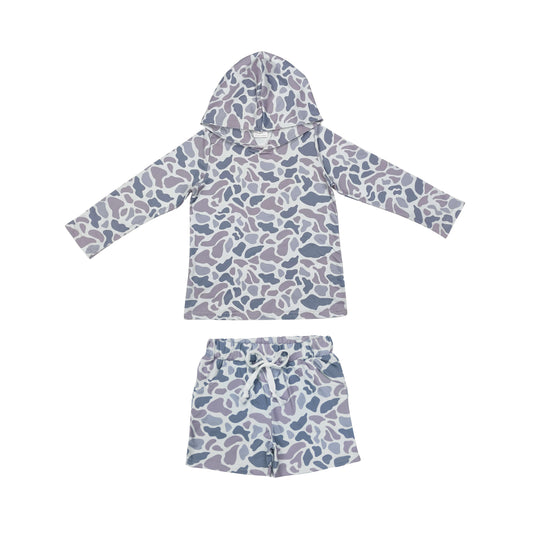 BLS0005 Gray Camouflage Hooded Long-Sleeved Shorts Boys Set 202509 RTS