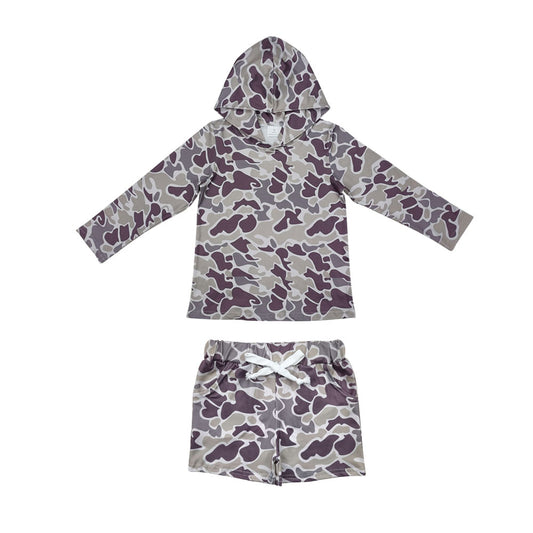 BLS0006 Gray Brown Camouflage Hooded Long-Sleeved Shorts Boys Set 202509 RTS