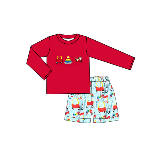 MOQ 5 PCS preorder BLS0022 Puppy Red Long Sleeve Shorts Boys Sets 202511