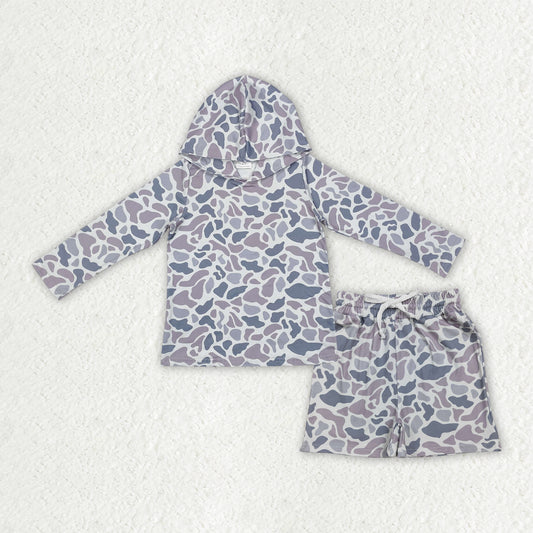 BLS0032 Gray Blue Camouflage Hooded Long-Sleeved Shorts Boys Sets 202602 RTS