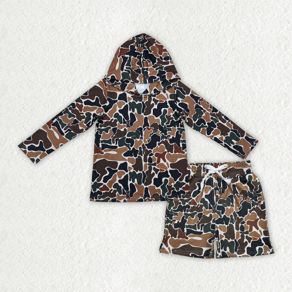 BLS0035 Brown Green Camouflage Hooded Long-Sleeved Shorts Boys Sets 202603 RTS