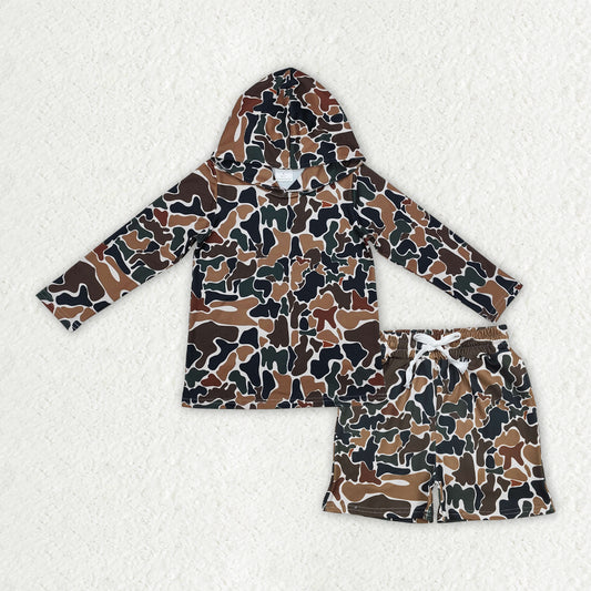 BLS0035 Brown Green Camouflage Hooded Long-Sleeved Shorts Boys Sets 202603 RTS