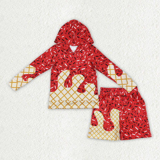 BLS0036 Waffle Red Drip Clothes Hooded Long-Sleeved Shorts Boys Sets 202604 RTS