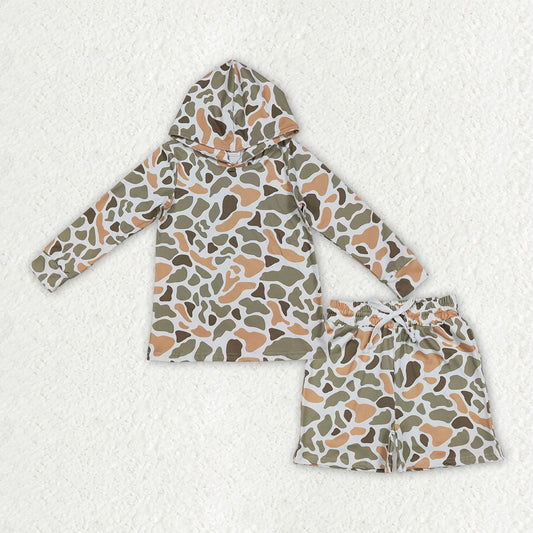 BLS0037 Orange Green Camouflage Hooded Long-Sleeved Shorts Boys Sets 202605 RTS