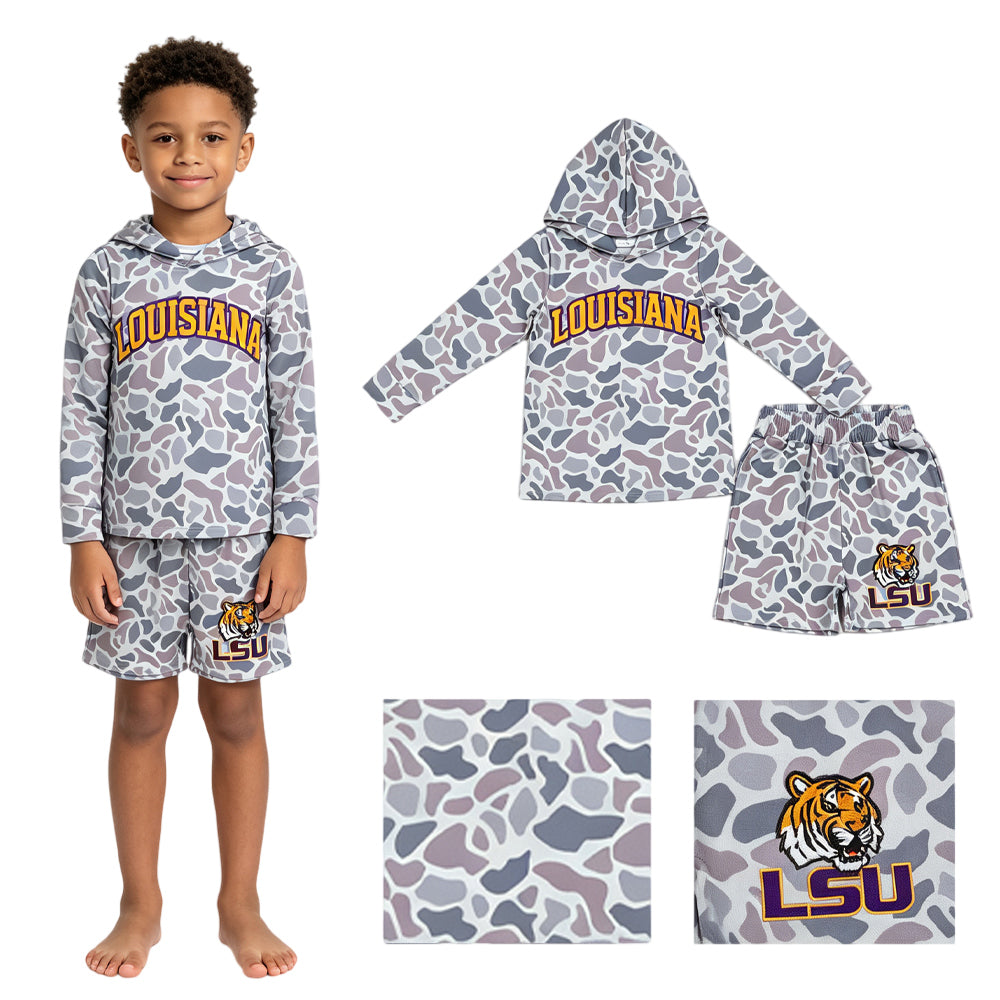 BLS0045 RTS baby boy clothes vinyl state print toddler boy fall winter outfit shorts set