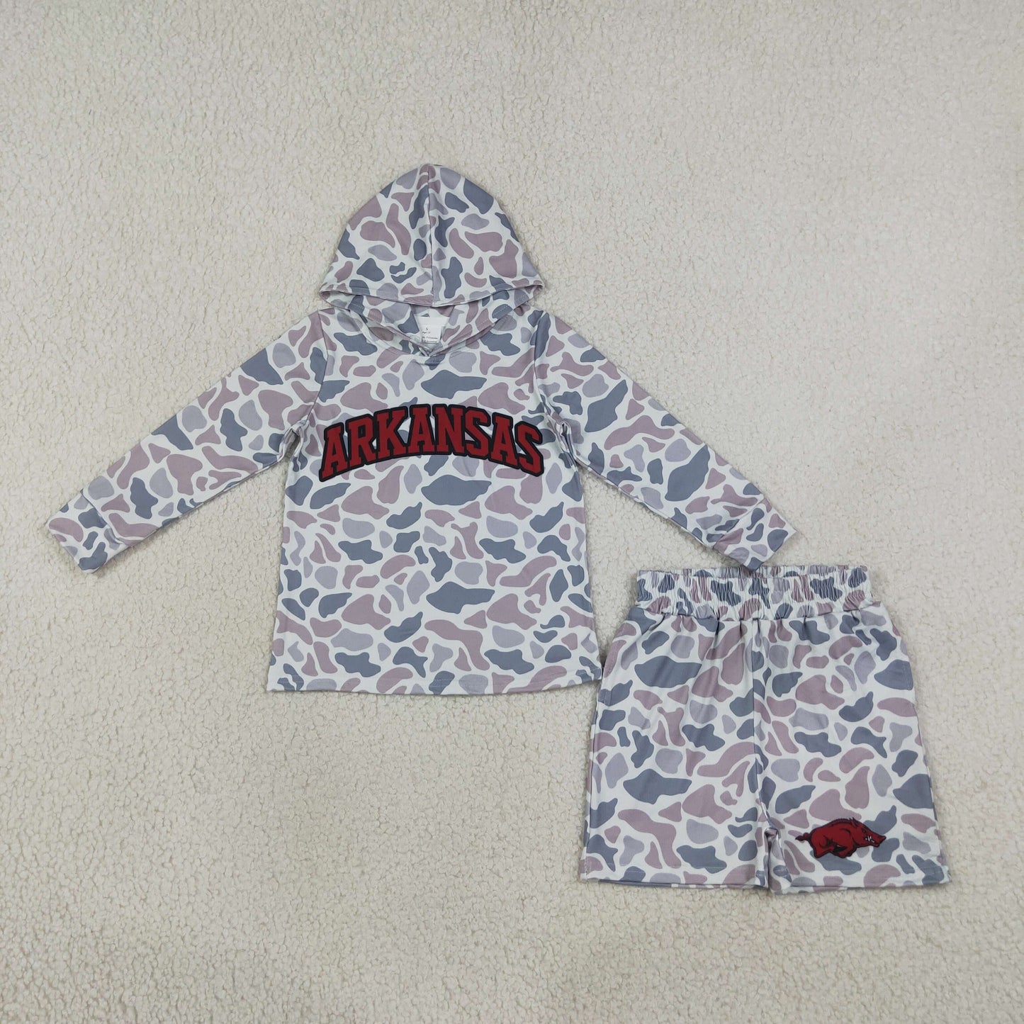 BLS0046 School Team Mascot Camo Vinyl ARKANSAS Boy's Hoodie Shorts Outfits