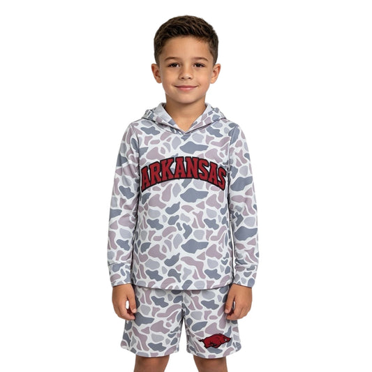 BLS0046 School Team Mascot Camo Vinyl ARKANSAS Boy's Hoodie Shorts Outfits