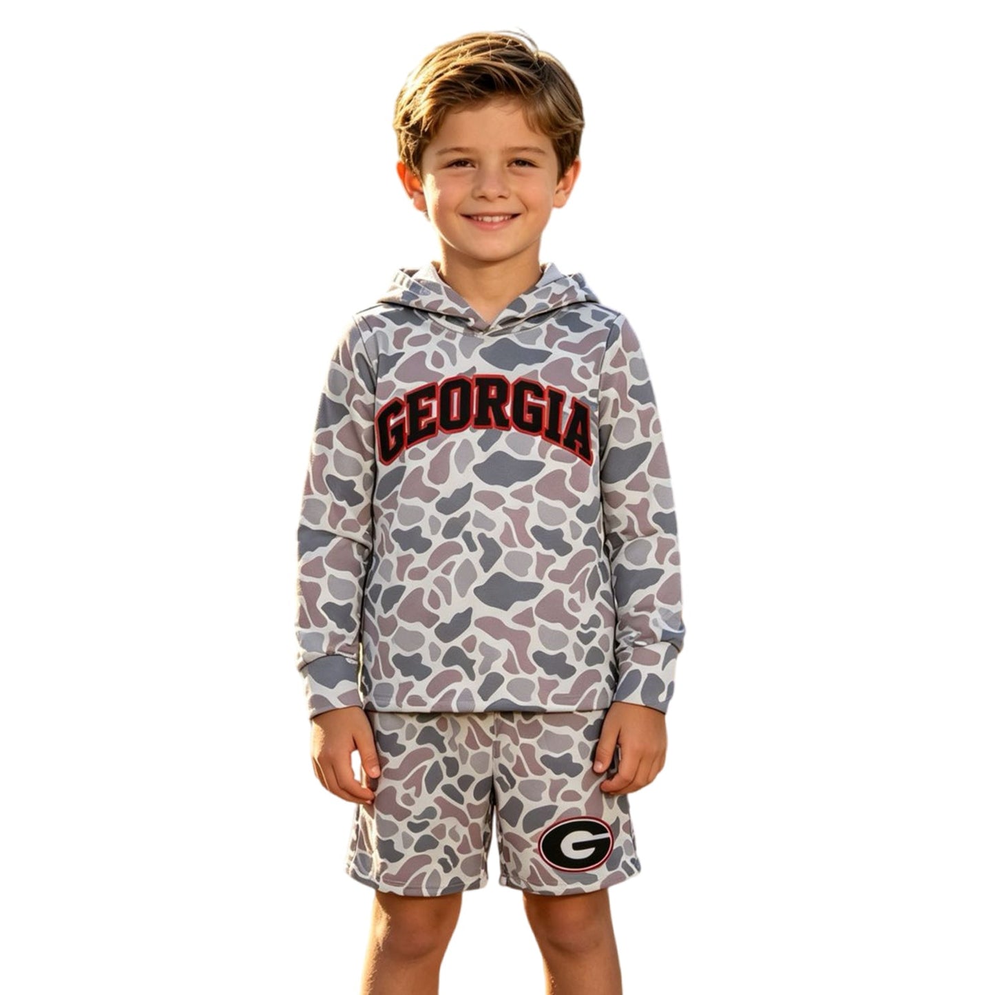 BLS0047 School Team Mascot Camo Vinyl GERORGIA Boy's Hoodie Shorts Outfits