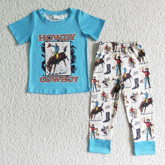 Clearance BSPO0004 HOWDY Cowboy Riding blue short sleeve pant suit