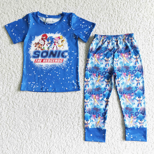 Clearance BSPO0015  Boys SONIC blue short sleeve pants suit