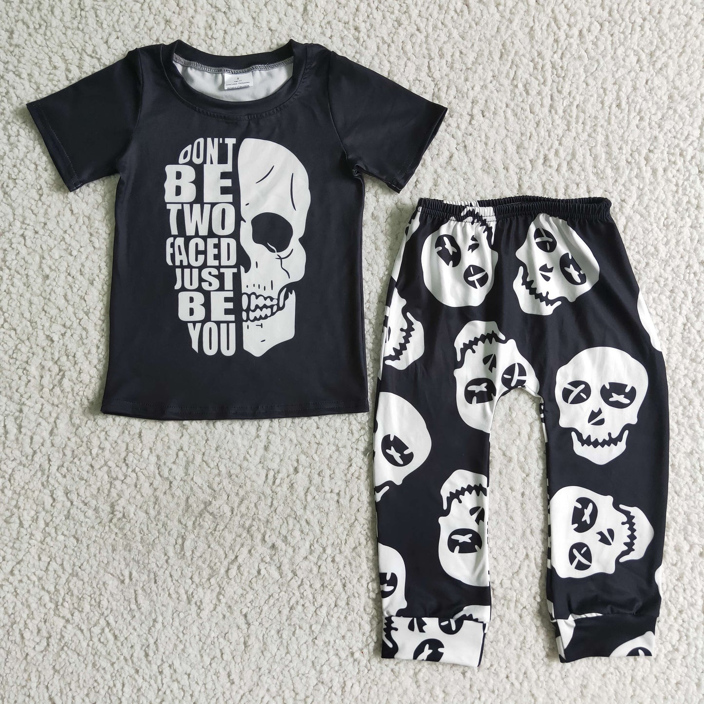 Clearance BSPO0016 NO MOQ Boys Skull black short-sleeved pantsuit