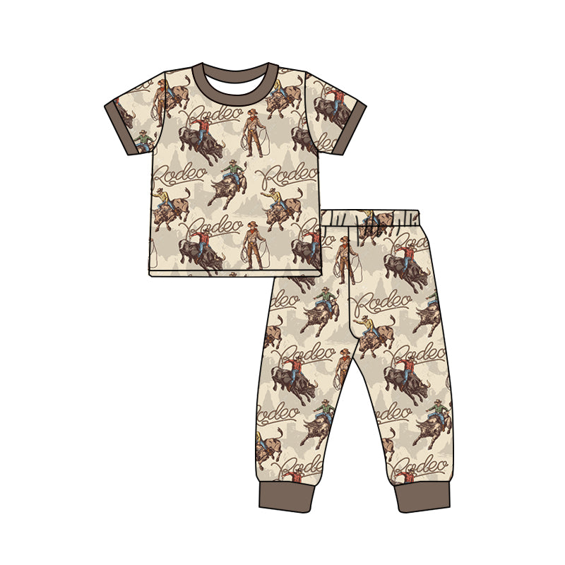 preorder BSPO0298 Rodeo Cowboy brown Girls Short Sleeve Pants Outfits