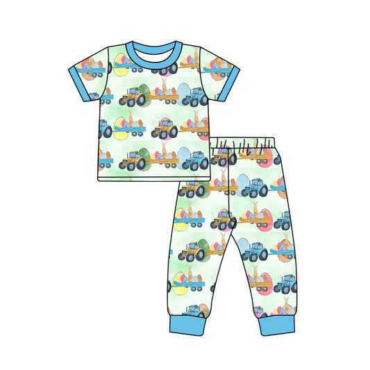 preorder BSPO0300 Easter Blue Rabbit Boys Short Sleeve Pants Outfits Pajamas