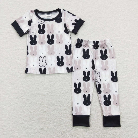 BSPO0317 Bunny Black Plaid Short Sleeve Pants Boys Sets RTS 202507
