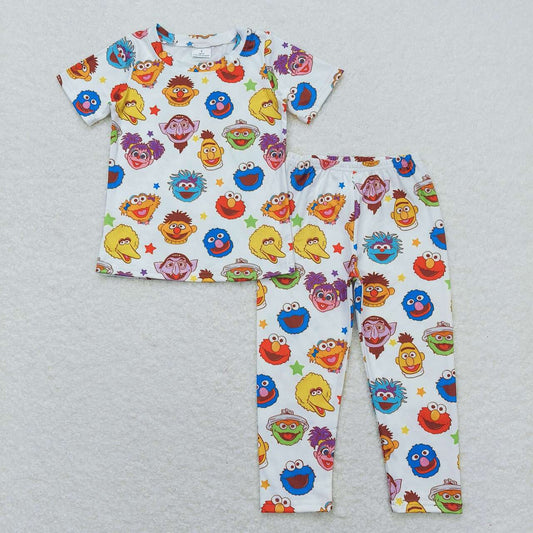 BSPO0332 Cartoon Sesame Street Stars White Short-Sleeved Pants Boys Pajamas Sets RTS 202508