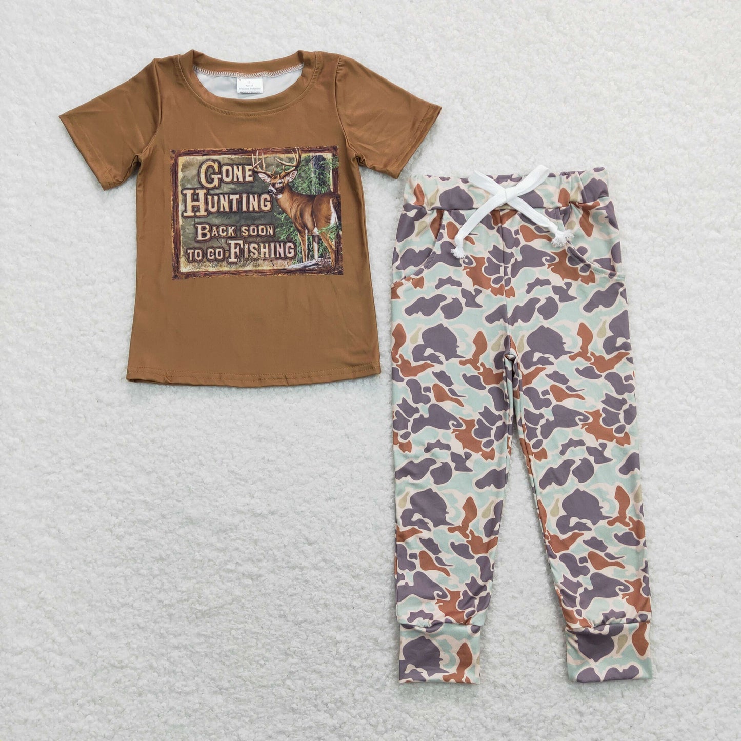 BSPO0343 Deer Hunting Camouflage Brown Short Sleeve Pants Boys Sets RTS 202507