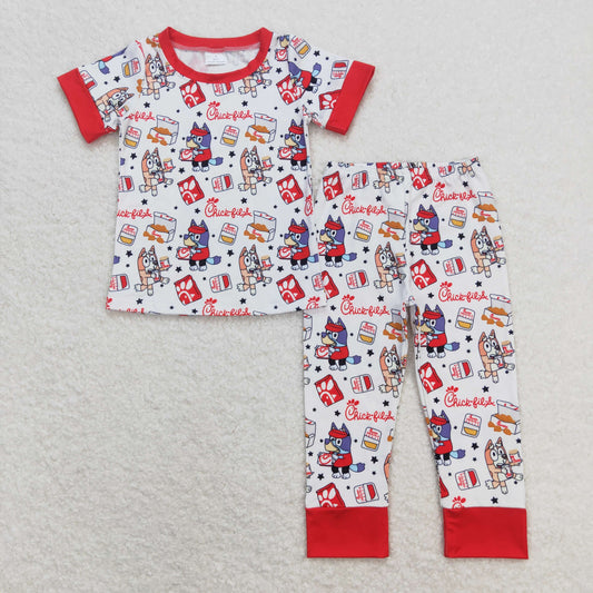 BSPO0347 Cartoon Bluey Red Short Sleeve Pants Boys Outfits RTS 202508
