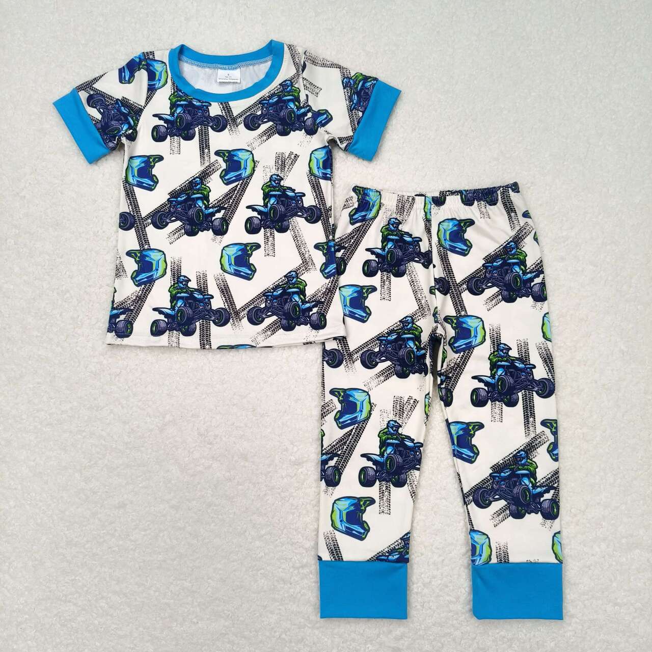 BSPO0354  motorcycle boy blue short sleeve top pants sets boys boutique clothes  202404 RTS